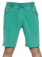 PIERRE BALMAIN - RAW CUT WASHED COTTON FLEECE SHORTS - GREEN