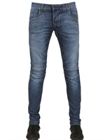 PIERRE BALMAIN - JEANS BIKER IN DENIM VINTAGE STRETCH 16.5CM - BLU DENIM