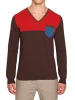 ICEBERG - MAGLIA SCOLLO A V IN COTONE - MARRONE/ROSSO