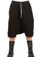 RICK OWENS - COTTON FLEECE JOGGING LOW CROTCH SHORTS - BLACK