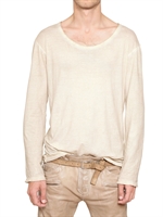 BALMAIN - VERWASCHENES LANGÄRMLIGES BAUMWOLLJERSEY T-SHIRT - BEIGE