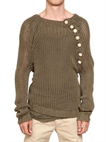 BALMAIN - MAGLIA IN COTONE CON BOTTONI IN CORNO - KHAKI