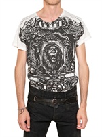BALMAIN - T-SHIRT AUS BAUMWOLLJERSEY MIT GUMMI-LÖWENDRUCK - WEIß