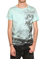 BALMAIN - T-SHIRT AUS BAUMWOLLJERSEY MIT PALMENDRUCK - TÜRKIS