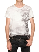 BALMAIN - T-SHIRT AUS BAUMWOLLJERSEY MIT PALMENDRUCK - WEIß