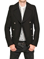 BALMAIN - PEA COAT IN GABARDINA DI COTONE E NAPPA - NERO