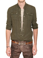 BALMAIN - LINEN CANVAS MILITARY SHIRT - KHAKI