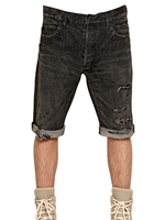 BALMAIN - DESTROYED DENIM SHORTS - BLACK