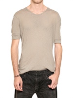 BALMAIN - RIBBED COTTON JERSEY T-SHIRT - BEIGE