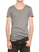 BALMAIN - RAW CUT RIBBED COTTON JERSEY T-SHIRT - GREY