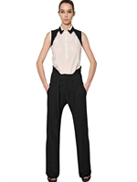 JEAN-PIERRE BRAGANZA - TWO TONE VISCOSE CREPE SLEEVELESS SHIRT - OFF WHITE/BLACK