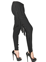 JAY AHR - VISCOSE FRINGING ON CREPE TROUSERS - BLACK