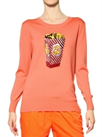 MARKUS LUPFER - SEQUIN POPCORN  FINE WOOL KNIT SWEATER - CORAL