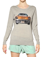 MARKUS LUPFER - SEQUIN CADILLAC FINE WOOL KNIT SWEATER - LIGHT GREY