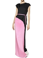 ROKSANDA ILINCIC - TWO TONE CREPE MAROCAIN LONG DRESS - BLACK/PINK
