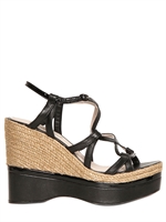 NINA RICCI - 110MM PATENT LEATHER AND ROPE WEDGES - BLACK