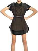 MUGLER - KLEID AUS GESTEPPTEM LACKSCUBA & SEIDENMUSSELIN - SCHWARZ