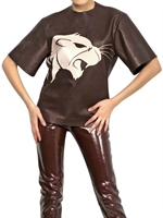 MUGLER - TIGER PRINTED NAPPA LEATHER TOP - BURGUNDY