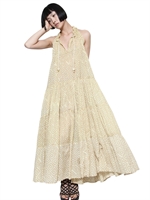 YVONNE S - LANGES KLEID AUS BIOBAUMWOLLE MIT KORDELZUG - BEIGE