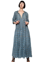 YVONNE S - LANGES KLEID AUS BIOBAUMWOLLE MIT KORDELZUG - BLAU