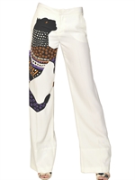 MSGM - PRINTED PANTHER VISCOSE CREPE TROUSERS - WHITE