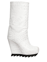 CAMILLA SKOVGAARD - STIVALI IN PELLE STAMPA COCCODRILLO 120MM - BIANCO SPORCO