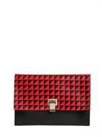 PROENZA SCHOULER - POCHETTE PICCOLA IN PELLE STAMPA TRIANGOLI - ROSSO/NERO