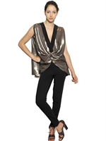 VIONNET - TOP AUS CREPE DE CHINE UND LUREX - SILBER/WEISS