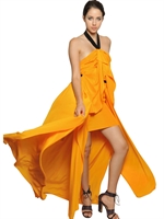 VIONNET - DRAPED CREPE DE CHINE LONG DRESS - ORANGE/BLACK