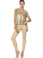 DROME - TOP IN PELLE METALLIZZATA TAGLIO LASER - ORO