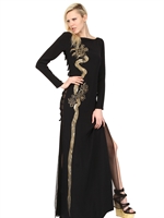 EMILIO PUCCI - HAND PAINTED DRAGON SILK CADY LONG DRESS - BLACK/GOLD