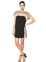 MSGM - KLEID MIT VISKOSESPITZE AUF VISKOSE CREPE - SCHWARZ/ NUDE
