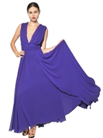 MSGM - TECHNO GEORGETTE LONG DRESS - PURPLE