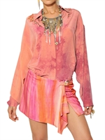 VERSACE - TIE DYED SILK CREPE DE CHINE SHIRT - PINK/ORANGE