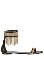 VERSACE - 10MM METAL FRINGE LEATHER FLATS - BLACK
