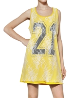 N°21 - BEDRUCKTES KLEID AUS BAUMWOLLJERSEY MIT SPITZE - GELB