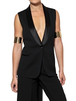 MAISON MARTIN MARGIELA - SILK SATIN VISCOSE WOOL SMOKING VEST - BLACK