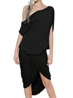 MM6 DI M.M.MARGIELA - DRAPIERTES STRETCHKLEID AUS JERSEY - SCHWARZ