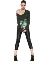 AMERICAN RETRO - FELPA IN COTONE CON BORCHIE - NERO LAVATO