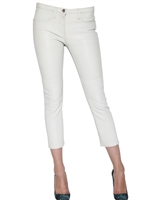 AMERICAN RETRO - SKINNY LEATHER CROPPED TROUSERS - WHITE