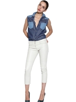 AMERICAN RETRO - SLEEVELESS COTTON DENIM SHIRT - BLUE