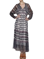 MES DEMOISELLES - PRINTED VISCOSE GEORGETTE LONG DRESS - DARK BLUE
