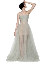 MARIA LUCIA HOHAN - TULLE DRAPED LONG DRESS - LIGHT GREY