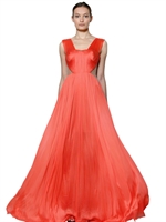 MARIA LUCIA HOHAN - FRONT DRAPE SILK TULLE LONG DRESS - CORAL