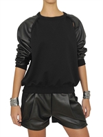 DAMIR DOMA - COTTON FLEECE AND ECO LEATHER SWEATSHIRT - BLACK