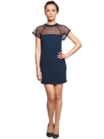 RED VALENTINO - ABITO IN JERSEY DI COTONE E PIZZO - BLU SCURO
