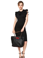 RED VALENTINO - ABITO IN JERSEY DI VISCOSA STRETCH CON ROUCHES - NERO