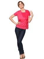RED VALENTINO - LACE RIBBON STRETCH JERSEY T-SHIRT - FUCHSIA