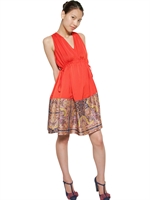 CARVEN - SATINKLEID MIT PAISLEYDRUCK - ROT