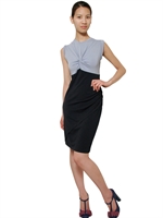 CARVEN - ZWEIFARBIGES DRAPIERTES JERSEYKLEID - NAVY/HELLBLAU